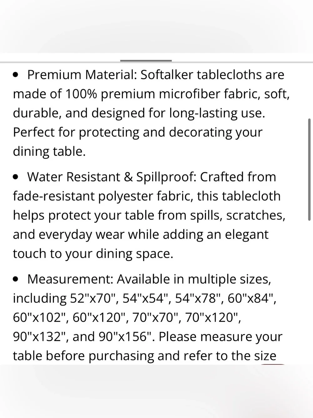 WATERPROOF Tablecloth 100% Premium Microfiber RECTANGULAR 60x120” BLACK